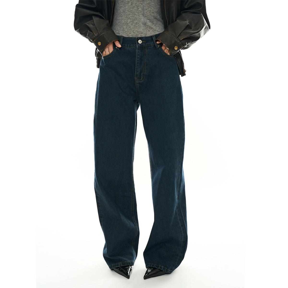 Louvre Winter Korean Retro Dark Blue Straight-Leg Slimming Jeans for Women Medium темно-синий