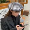 Autumn Winter Houndstooth Beret Hats for Ladies Casual British Flat Top Hat Elegant Wool Without Eaves Painter Hats
