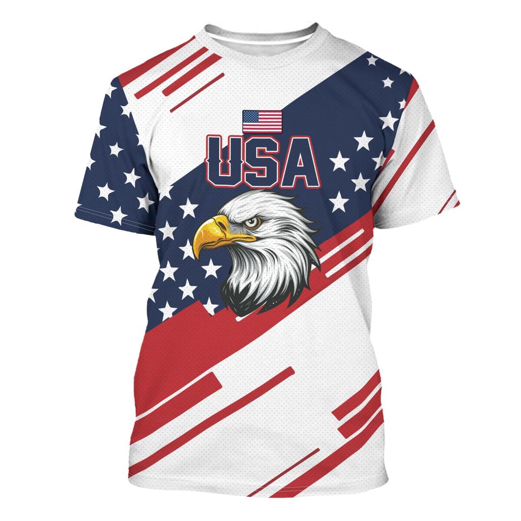 Unisex Vintage Style Soccer Fan Jersey USA Eagle Graphic Print Short Sleeve Crew Neck T-Shirt for Casual Wear and Sports