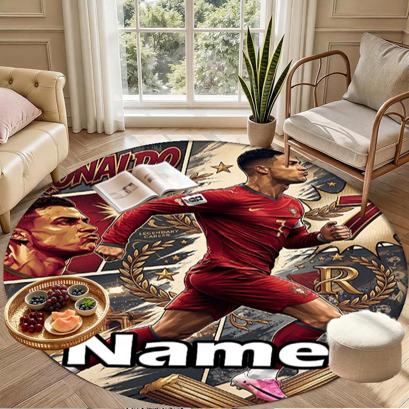 Custom Name Personalized Cristiano Ronaldo Print Round Rug, Versatile Home Decor Carpet, for Playroom, Apartment, Balcony, Entryway, Hallway Gift