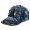 New Style Women Cap Tear Style Hole Vintage Colorful Lines Baseball Caps Female Casual Outdoor Streetwear Denim Hat