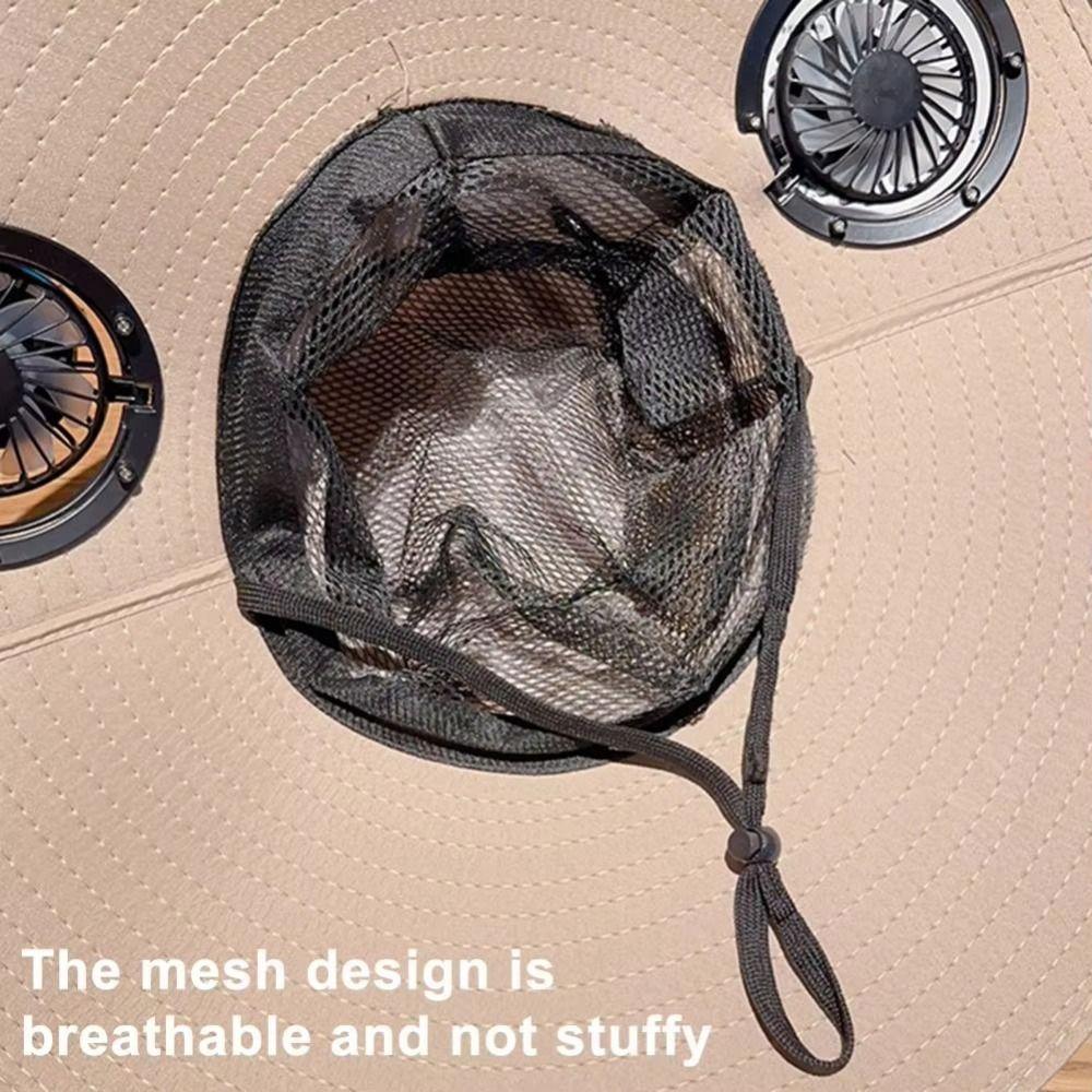 Dual Fan Wide Brim Sun Cap Breathable Adjustable Visor Cap Cooling Fisherman Hat  Fishing