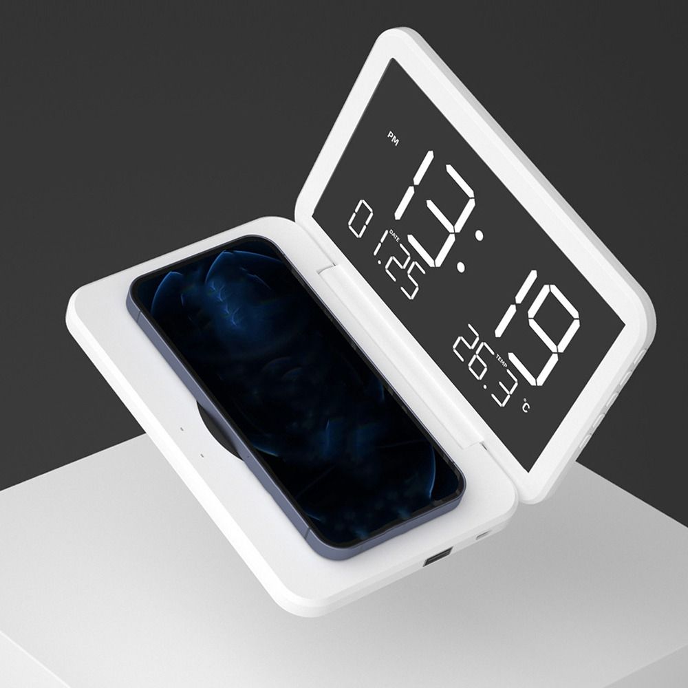 Temperature Display Wireless Charger Alarm Clock LED Mirror LED Desk Clock Office