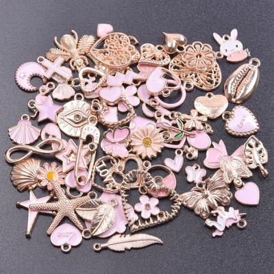 Pink Girl Pendant Random Mix 10/20/30/50pcs Cute Heart Rabbit Flower Diy Enamel Charms For Jewelry Making Bulk Handmade Material