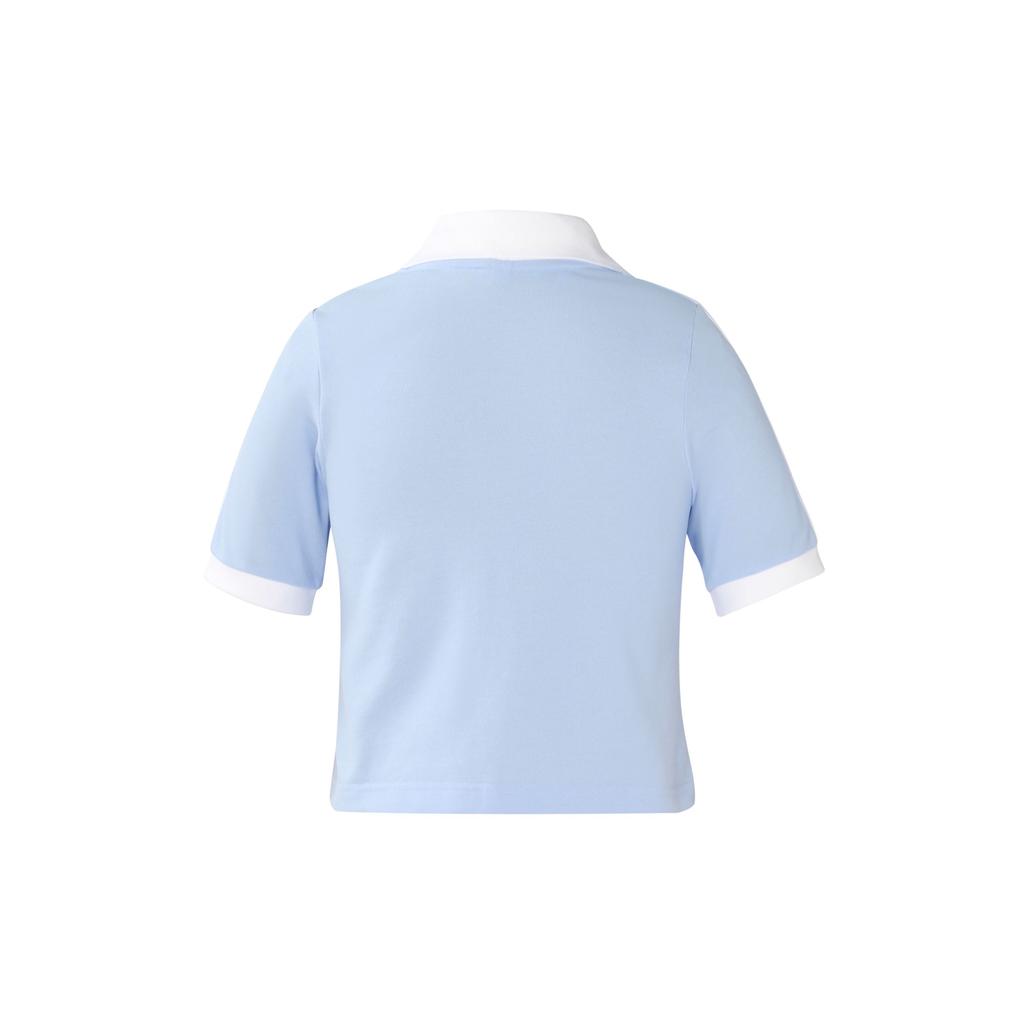 Adidas Ori Trefoil Cherry Blossom Ltd Floral Print Striped Crop Casual Polo Women Tops Light-Pink Blue IP3756