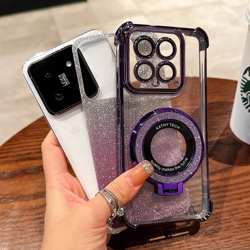 Applicable to Xiaomi Mi 17 mobile phone case airbag four corners anti-drop electroplating glitter magnetic suction bracket Redmi K90PROMAX soft