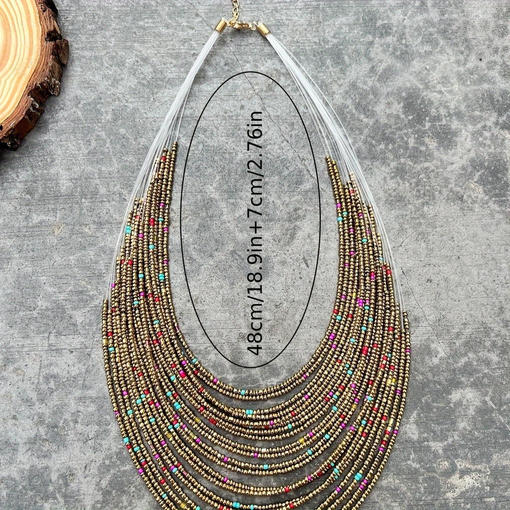 Retro Ethnic Style Rice Bead Necklace Bohemian Multi-layer Beaded Sweater Chain