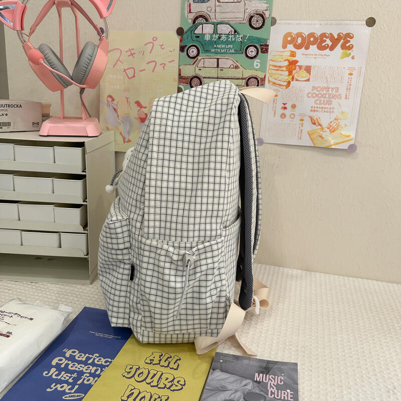 Student Schoolbag Women's Lightweight Water-repellent Plaid Backpack Travel Backpack