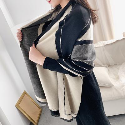 Strips Printed Scarf Spring Autumn and Winter Cashmere Thick Scarf Air Conditioning Room Shawl for Women Fashion Embroidered Warm Scarf
