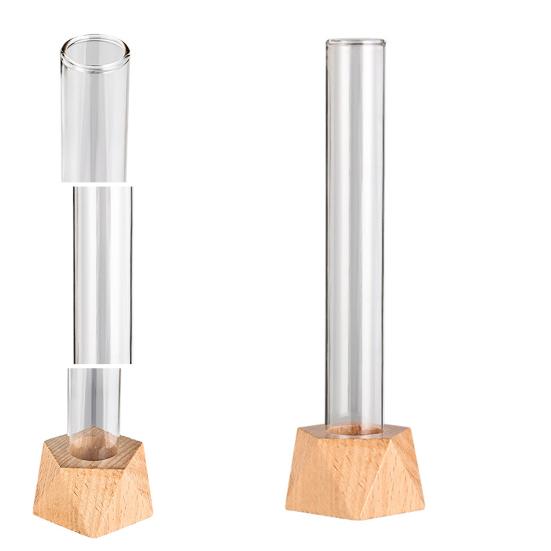 Glass Tube Vase with Wood Base Minimalist Flower Vase Single Stem Flower Vase for Flower Cuttings Home Table Centerpiece Office Desk