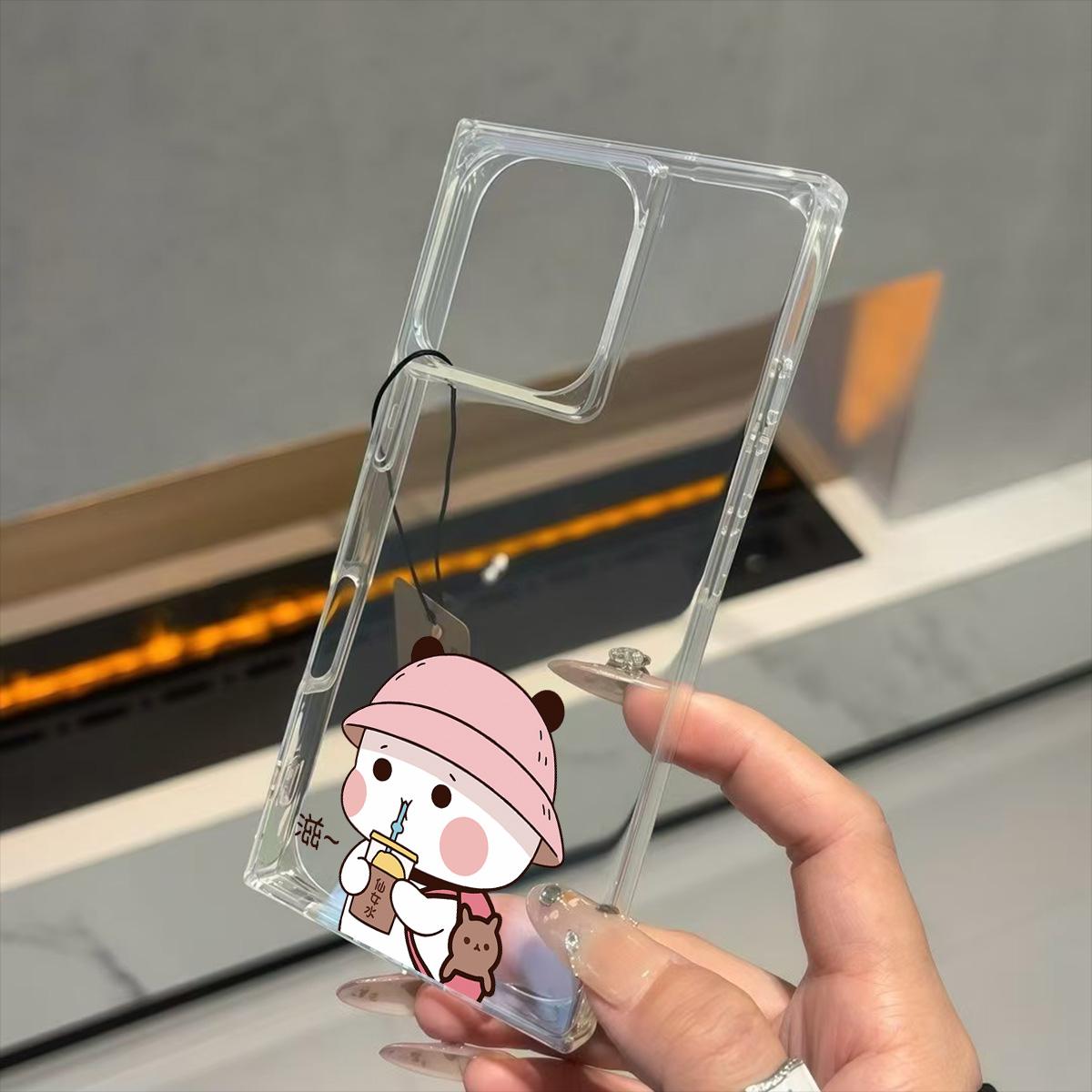 

Clear Square Back Tube Case Protection For iPhone 12 14 Pro Max 13 15 Plus 11 16 ProMax Pink Hat Teddy Bear Pattern iphone 11 ProMax