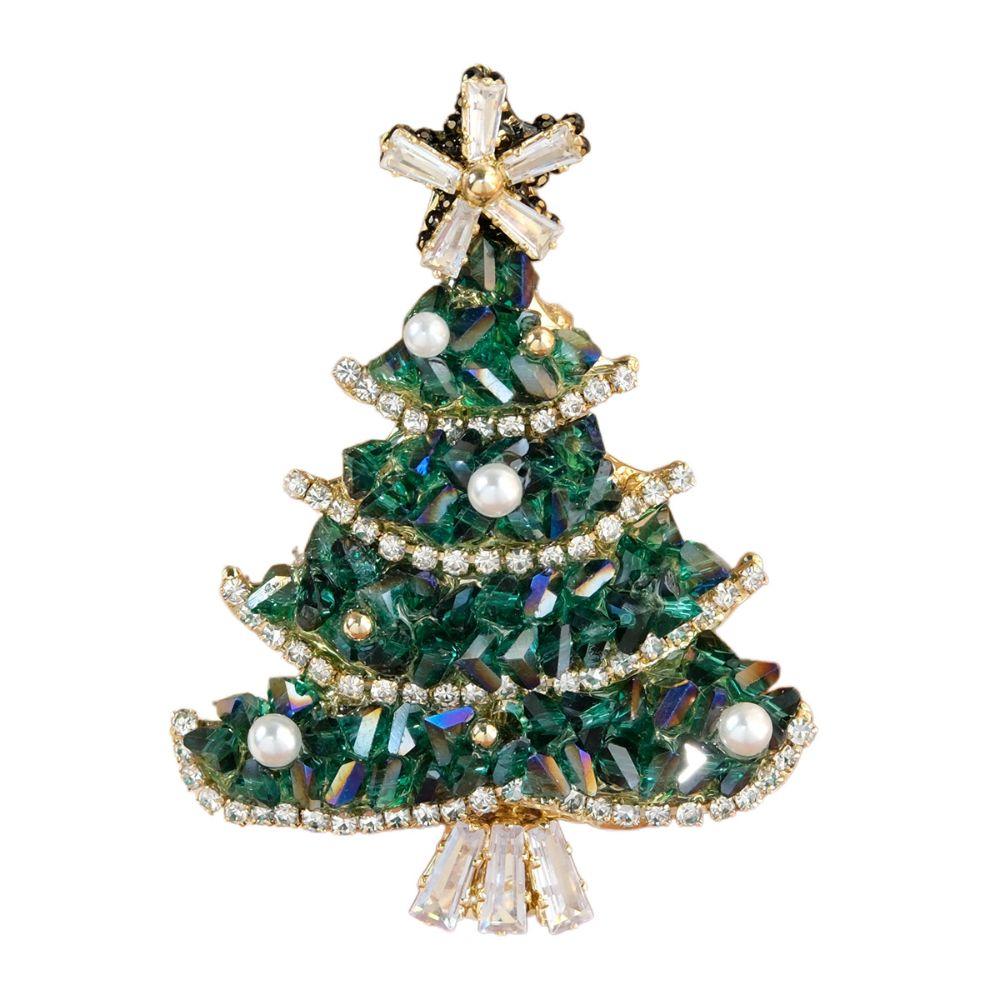 Cute Xmas Tree Lapel Pin Vintage Rhinestone Brooch Daily Christmas Brooch Women