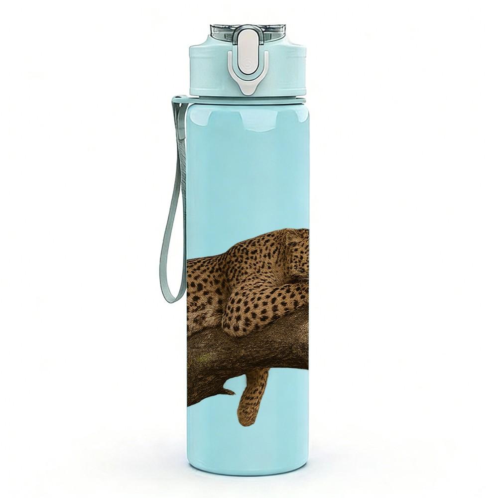 1PC Leopard Tree Branch Silhouette 750ml Color Plastic Sports Water Bottle Leakproof Flip Straw Lid Suitable for Sports Office Home Use