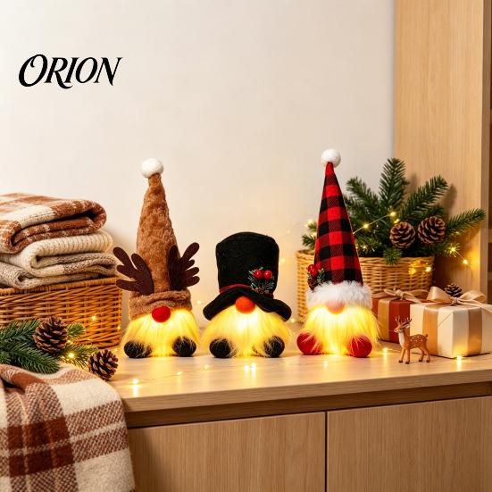 Christmas Gift Ideas Gnome Figurine, Snowflake Knit Hat LED Light Up Rudolph Tree Decorations Doll, Nordic Noel Plush Ornament for Home, Festive Party