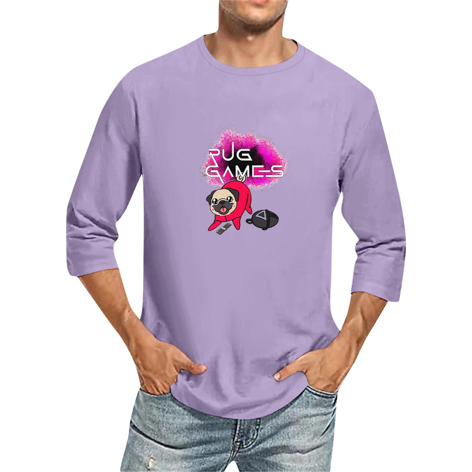 

Мужская модная повседневная футболка с принтом и рукавом семь восьмых, круглым вырезом L фиолетовый