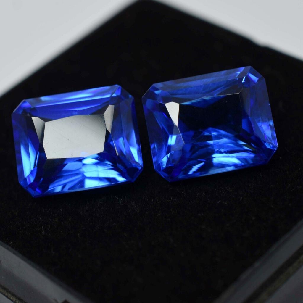 16 Ct Natural Ceylon Blue Sapphire CERTIFIED Emerald Cut Loose Gemstone Pair