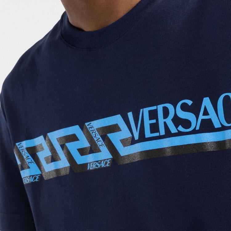 Versace Ss22 Logo Print Crew Neck Casual Short Sleeve T-Shirt Men Tops Blue 1003911-1A02781-1U830