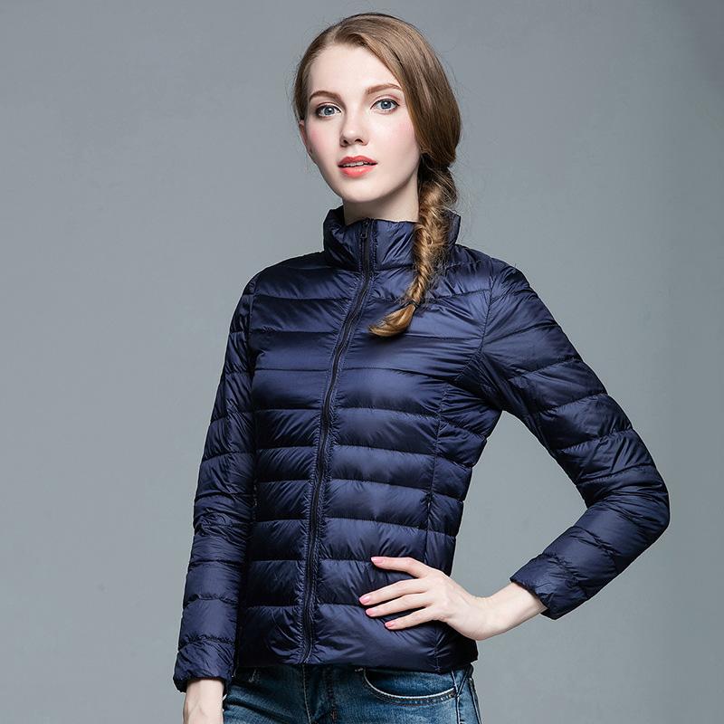 Women's Lightweight Long-Sleeve Water-Resistant Jacket Warm Slim Stand Up Collar Zipper Coat