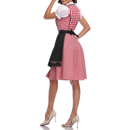 Dámský kostkovaný kostým na Oktoberfest Německé dirndlové šaty Tradiční bavorské oblečení na Halloweenský festival Karneval Cosplay