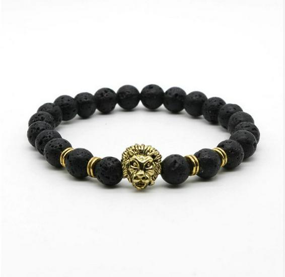 Retro Frosted Volcanic Stone Lion & Leopard Head Bracelet