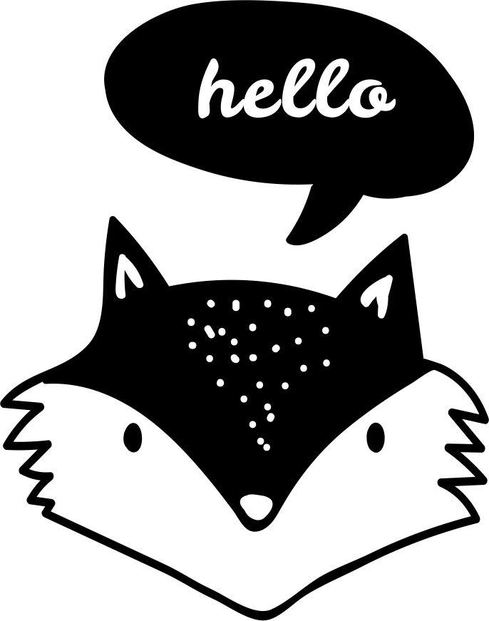 Printtoo Hello Word With Fox Face Clip Art Design Square Wooden Rubber Stamp-2 X 2