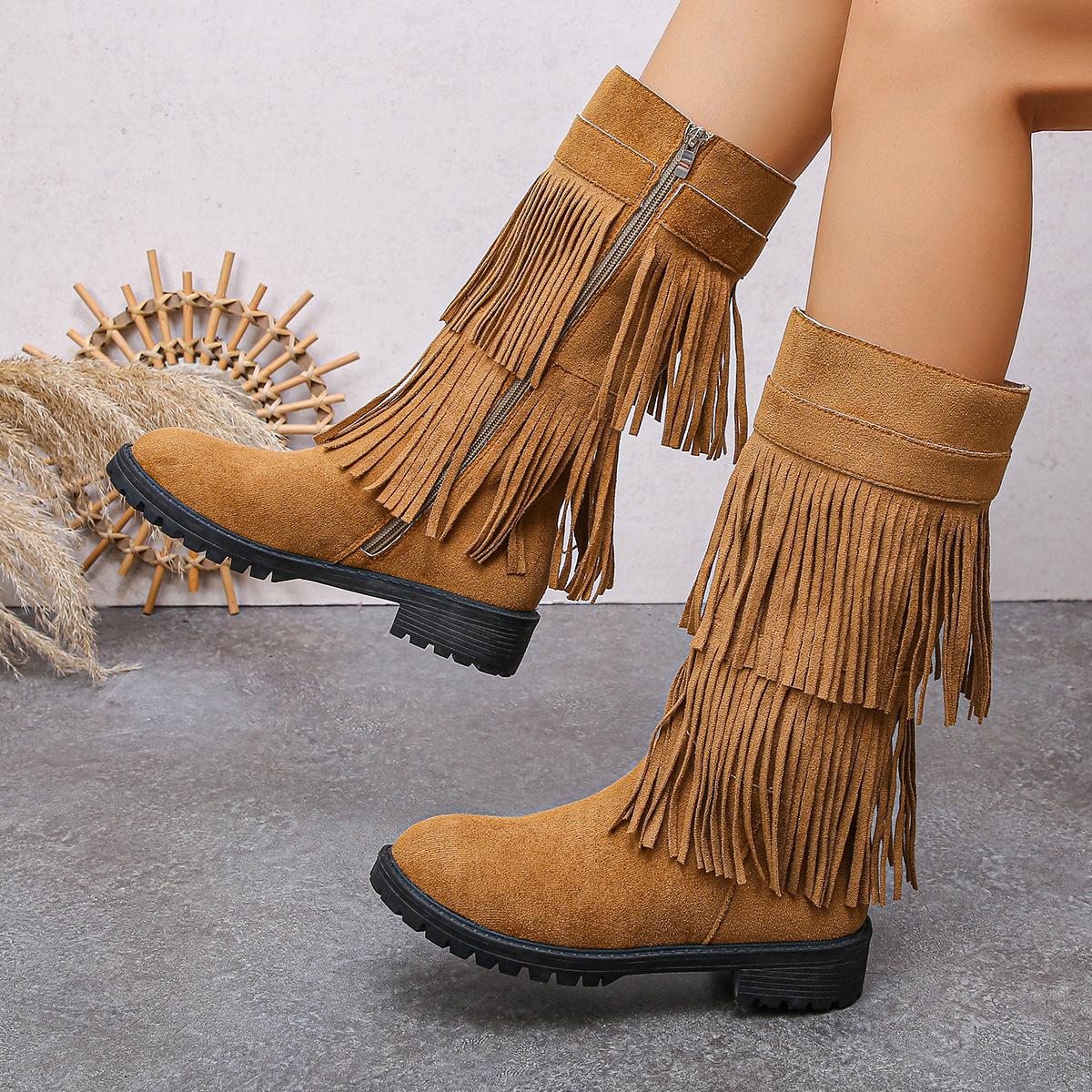 

Plus Size Shoes for Women Autumn Winter Fashion Round Toe Solid Color Mid-calf Boots Non-slip Flats Women Footwear 36-43 36 коричневый