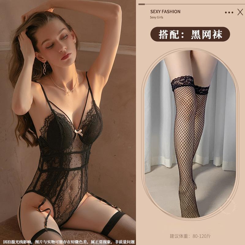 Sexy underwear Sexy lace one-piece open gear free hidden buckle Adult products Suspender transparent temptation
