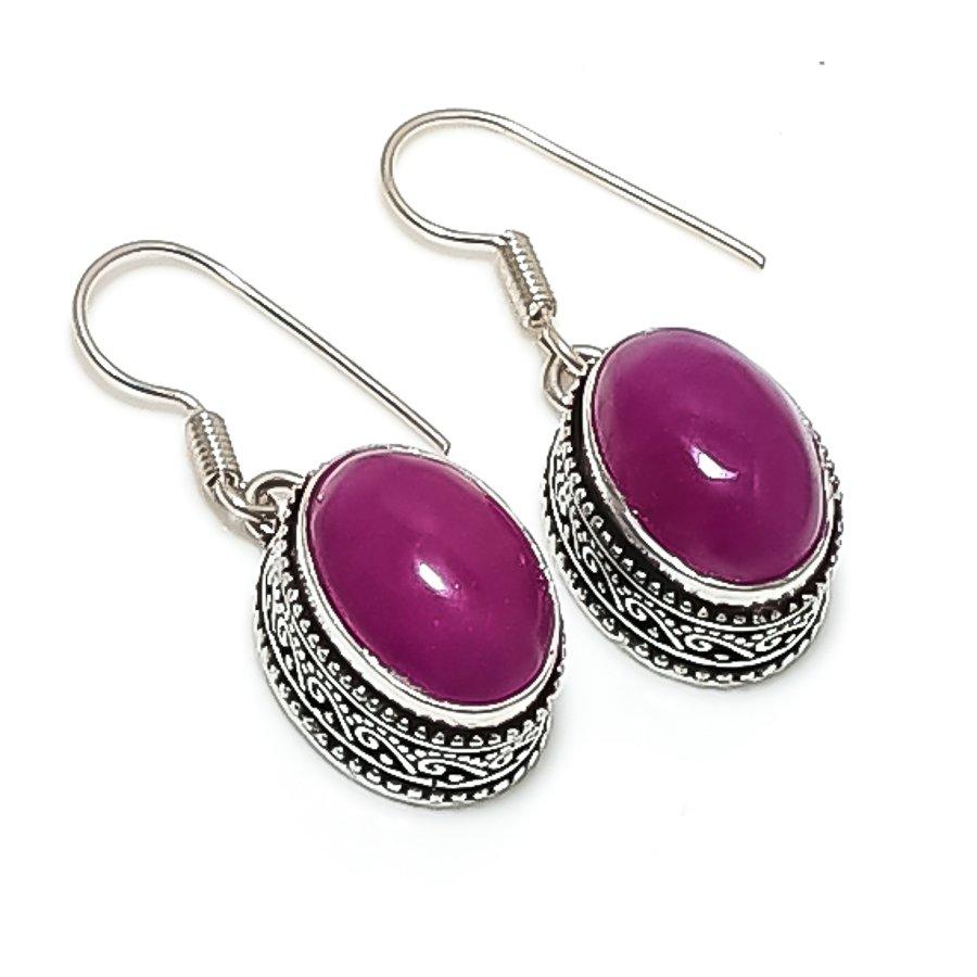 Ruby(Simulated) Gemstone Handmade 925 Sterling Silver Jewelry Earring 1.38" A5W42