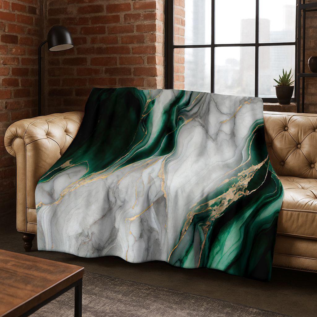 Dream Colorful Stone Texture Marble Black Green Gold  Flannel Blanket,Cozy Soft Throw Blanket for Home Bedroom Bed Sofa Gift