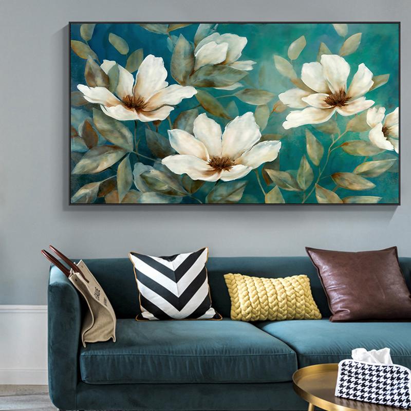 White Flowers Hand Painted Picture Print Picture Canvas Poster Nordic Wall Art Print Painting Modern Living Room Decoration