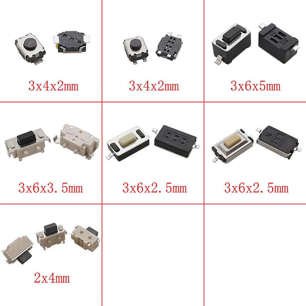 125Pcs 25 Types SMD DIP Micro Tact Push Button Switch Assorted Kit 2*4 3*6 4*4 6*6 12*12 Reset Mini Leaf Switches for Arduino Pushbutton Switches 3