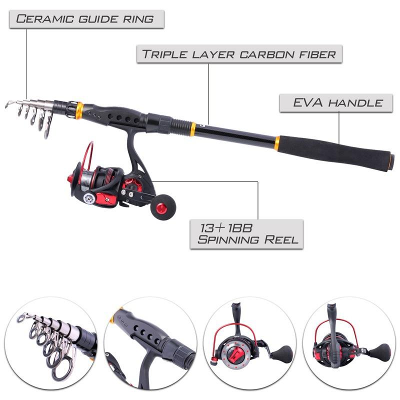 Fishing Rod and Reel Combo Carbon Telecopic Fishing Pole with Spinning Reel Saltwater Fishing Set