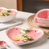 Multipurpose Strawberry Heart Ceramic Dinnerware Salad Bowl Plate Dish for Breakfast Lunch Dinner Dessert Serving