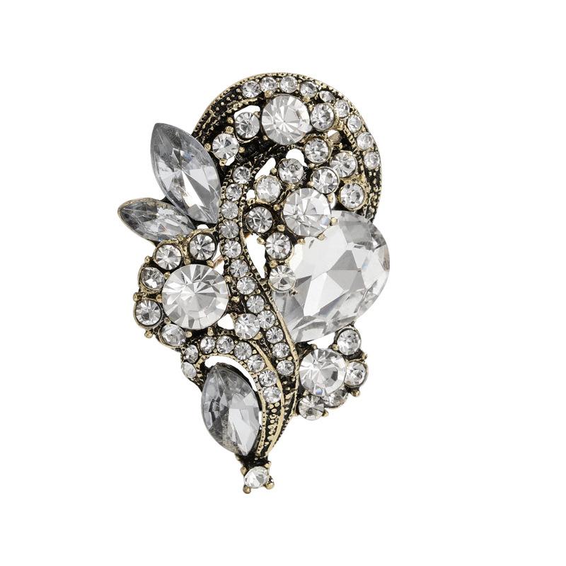 Fashion High-end Brooch Female Retro Design Niche Full of Diamonds, Plants, Flowers, Crystal Brooch Jewelry, Pin Buckle