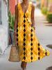 Summer V-neck Sleeveless Diagonal Button-up Vest Skirt Long Women's Vacation Casual Dress