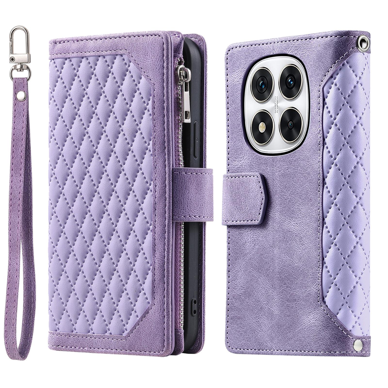 

Style 005 For Xiaomi Redmi Note 14 Pro+ 5G/14 Pro 5G/Poco X7 5G Wallet Case Rhombus Stitching Line PU Leather Phone Cover Purple