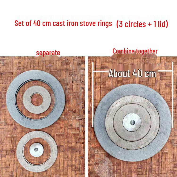 Cast Iron Firewood Stove Ring & Lid: Thickened Rustic Pot and Fire Pit Accessories