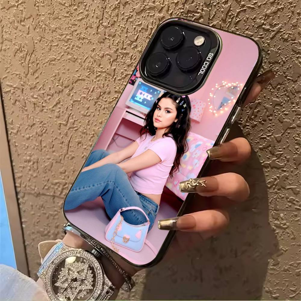 superstar-Selena- Gomez For iPhone 17 16 15 14 13 12 11 Pro Max XS  17 Air Silicone Colored Silver Bumper Cover