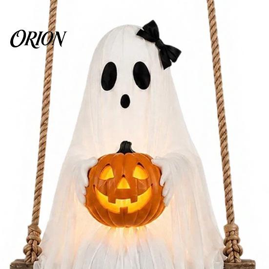 Vnitřní Venkovní Sváteční Dekorace Halloween Osvětlené Strašidelné Houpátko s Zářícím Dýní, Závěsné Strašidelné Jedinečné Noční Doplňky pro Verandu Zahrádku, LED Plovoucí