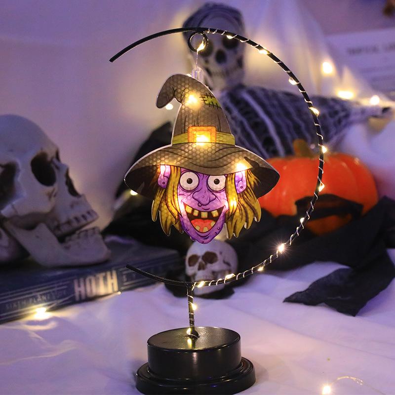 LED Iron Art Witch Shape Lights, Halloween Decor Lights with Spider, Bird & Bat Design