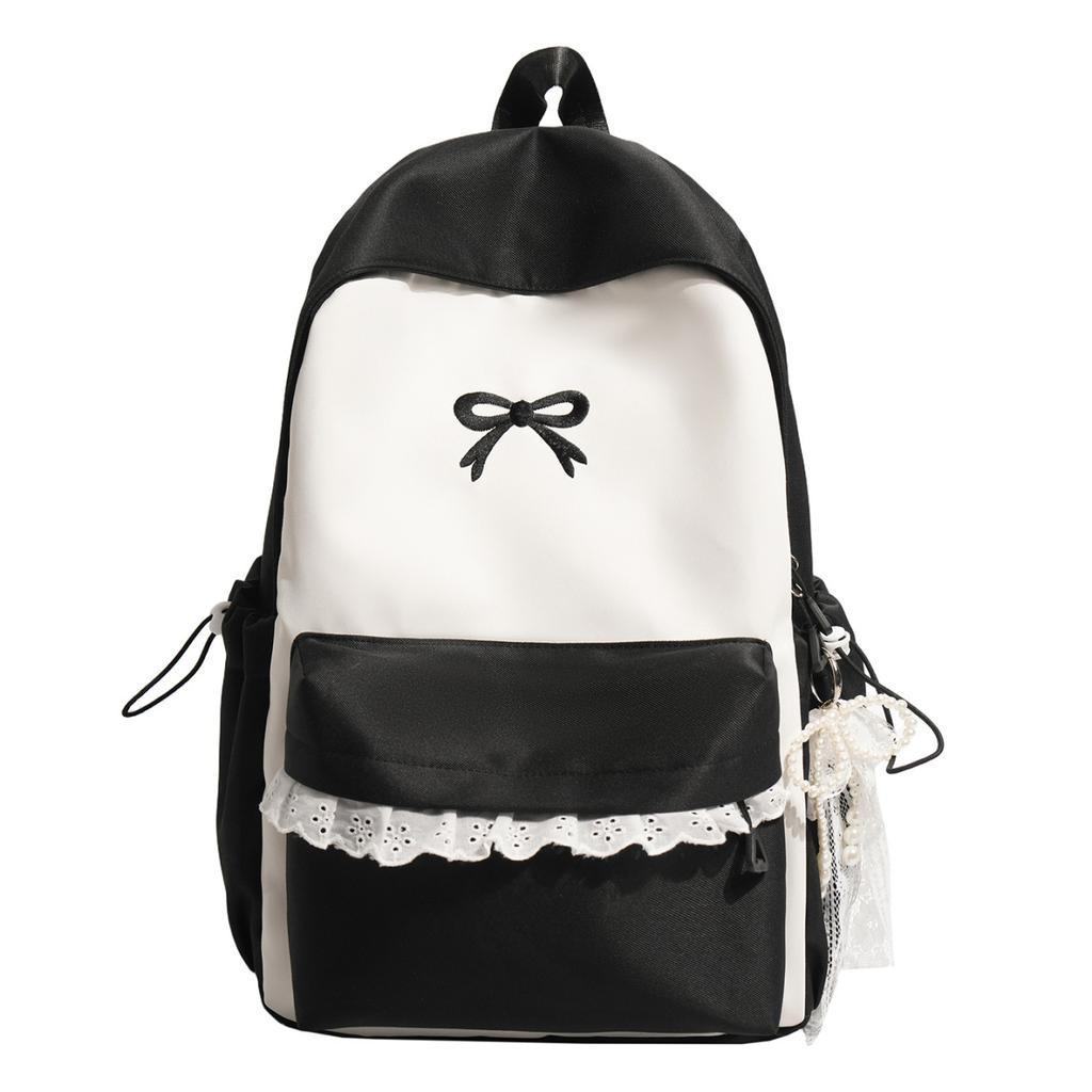 Schoolbag Girls Simple Bow Lace School Bag Color Matching Campus Large Capacity Commuter Backpack Class Backpack