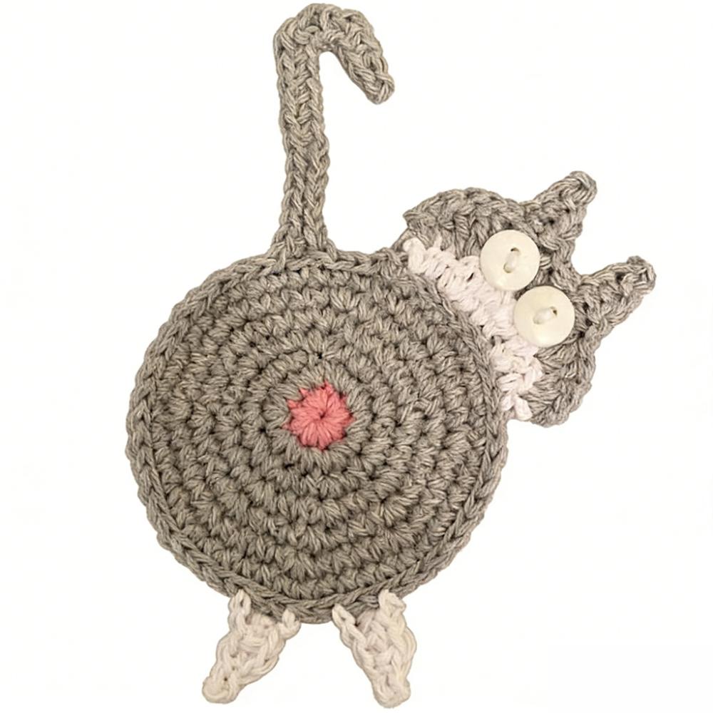 Cute Cat Butt Coasters Knitted Non-Slip Crochet Drink Mat Heat-Resistant Easy To Clean Cute Cat Coasters Table Protection