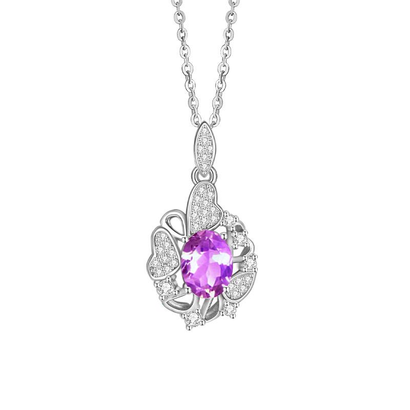 S925 Sterling Silver Necklace Women's Natural Crystal Stone Topaz Pendant Light Luxury Color Treasure High-end Clavicle Chain