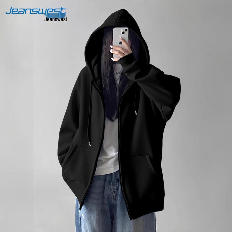 

JEANSWEST Women s Casual Solid Color Hooded Zip-Up Sweatshirt Jacket XL