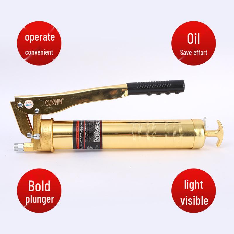 Gold-Plated Heavy-Duty Manual Grease Gun with Double Pressure Lever