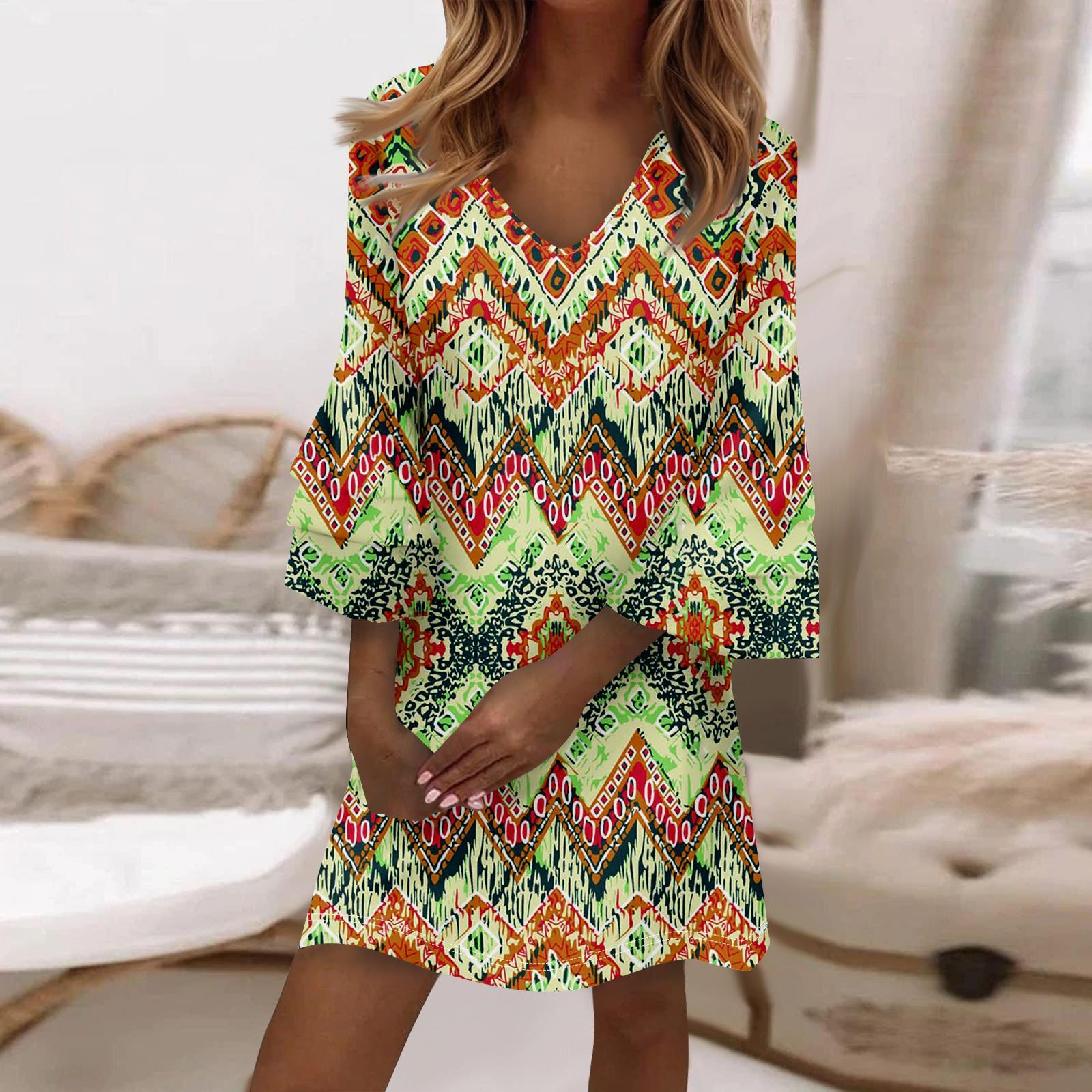 

Жіноча модна темпераментна елегантна свіжа сукня з V-подібним вирізом і рукавами 3/4 XXL шафрановий