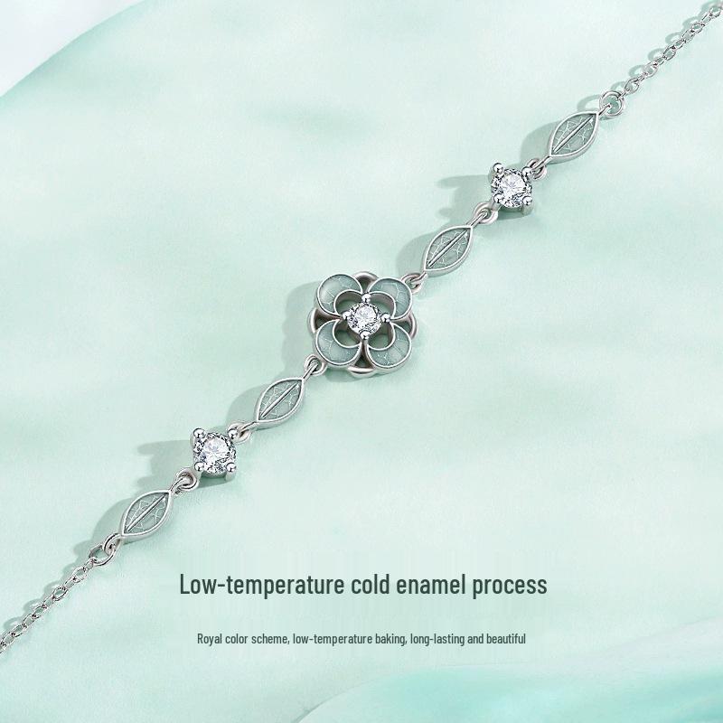 Enamel Drip Four-Leaf Clover Couple Bracelet: Luxurious Unisex Chinese Light Jewelry