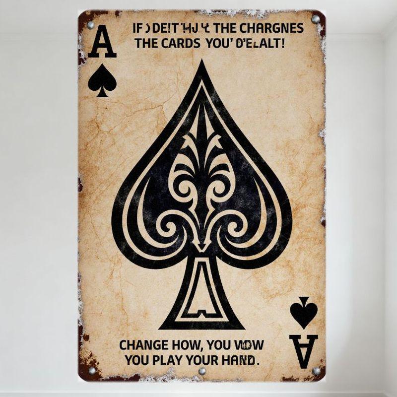 

Vintage Ace of Spades Metal Tin Sign, Retro Distressed Playing Card Wall Plaque with Charges The Cards Text, Rustic Home Bar Man 20x30cm（7.8x11.8inch）