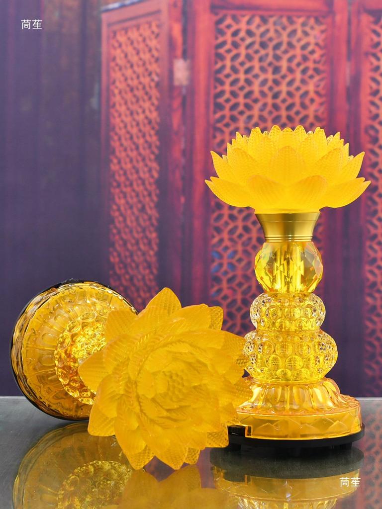 Lotus Guanyin Bodhisattva LED Offering Lamp with Heart Sutra