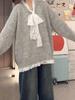 Grey Lace Long Sleeve Loose Knit Sweater - Spring/Autumn Design